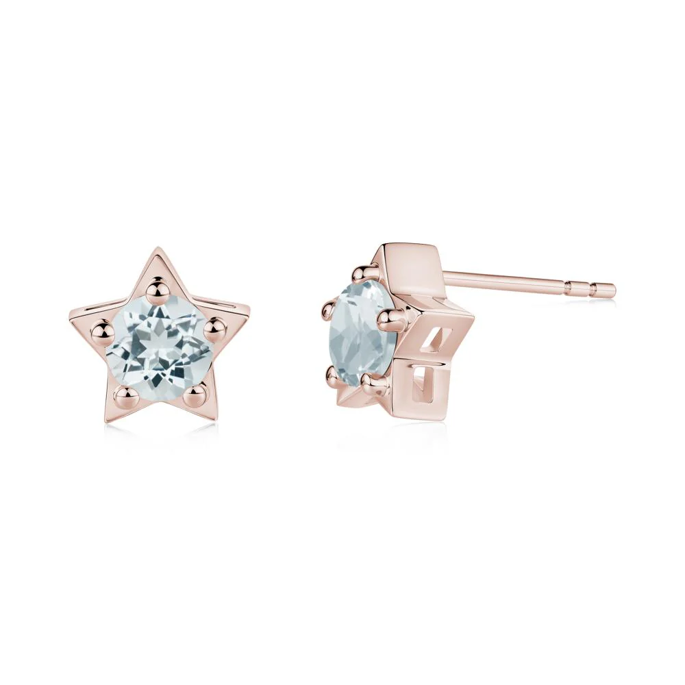 Star Round Aquamarine Stud Earrings - Image 5