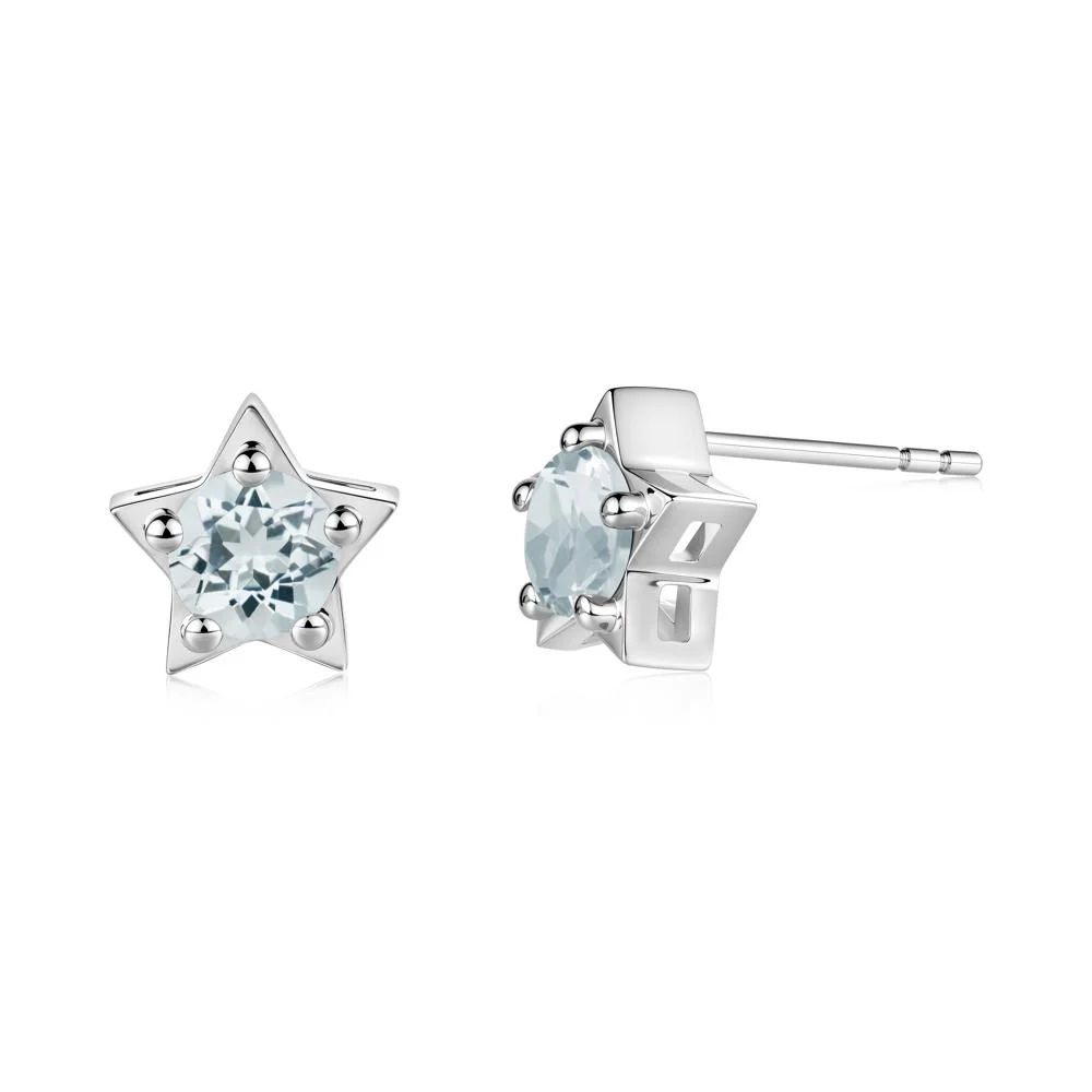 Star Round Aquamarine Stud Earrings - Image 6