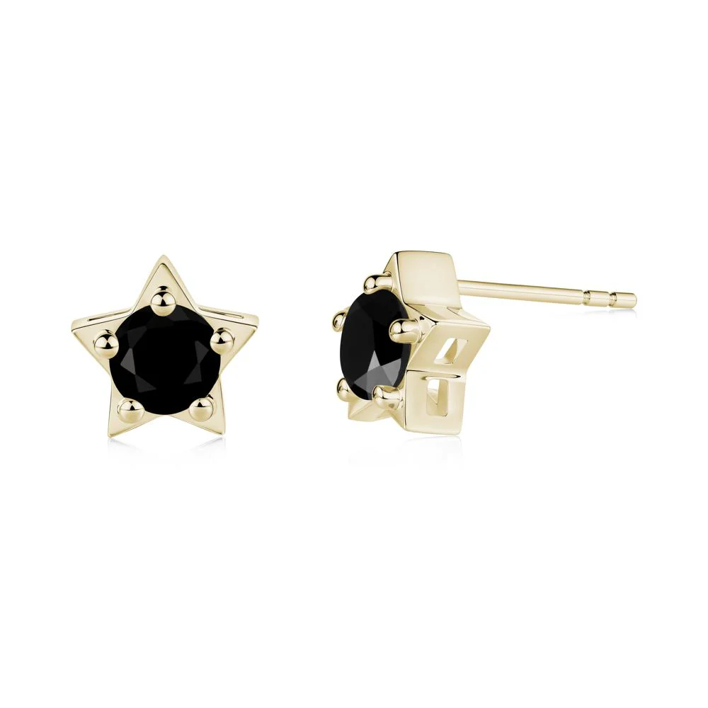 Star Round Black Spinel Stud Earrings