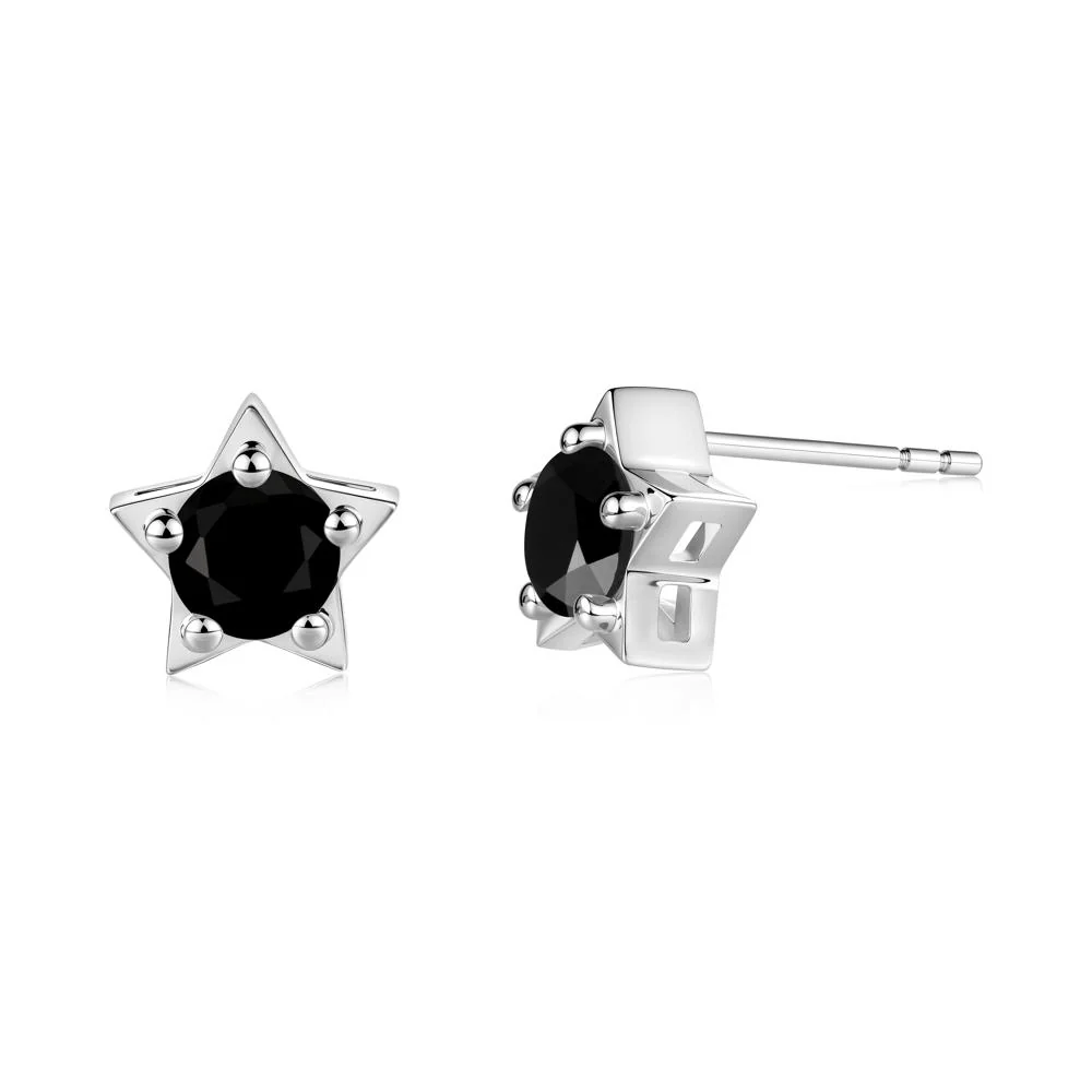Star Round Black Spinel Stud Earrings - Image 8