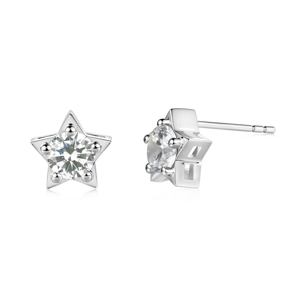 Star Round Cubic Zirconia Stud Earrings - Image 8