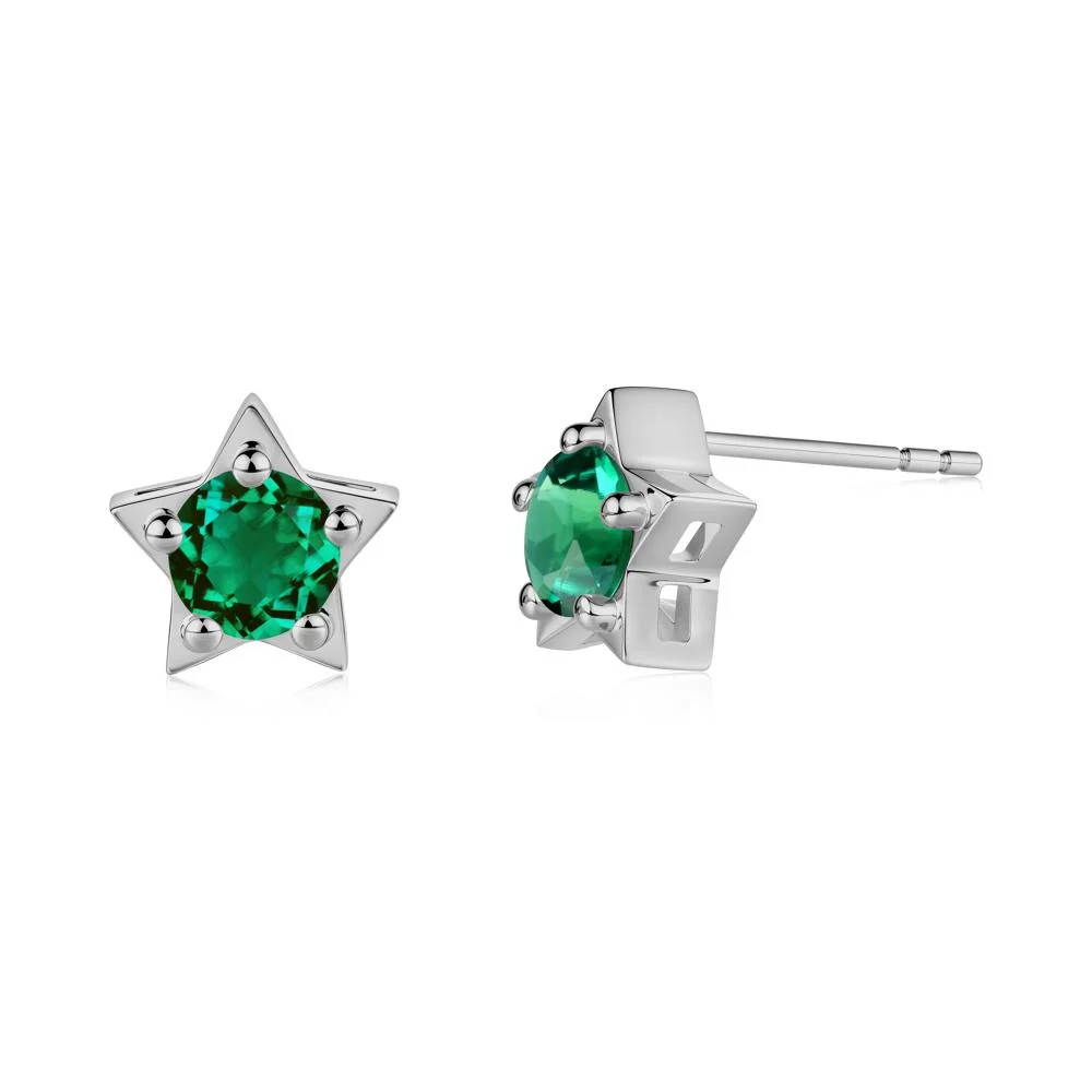 Star Round Emerald Stud Earrings - Image 4