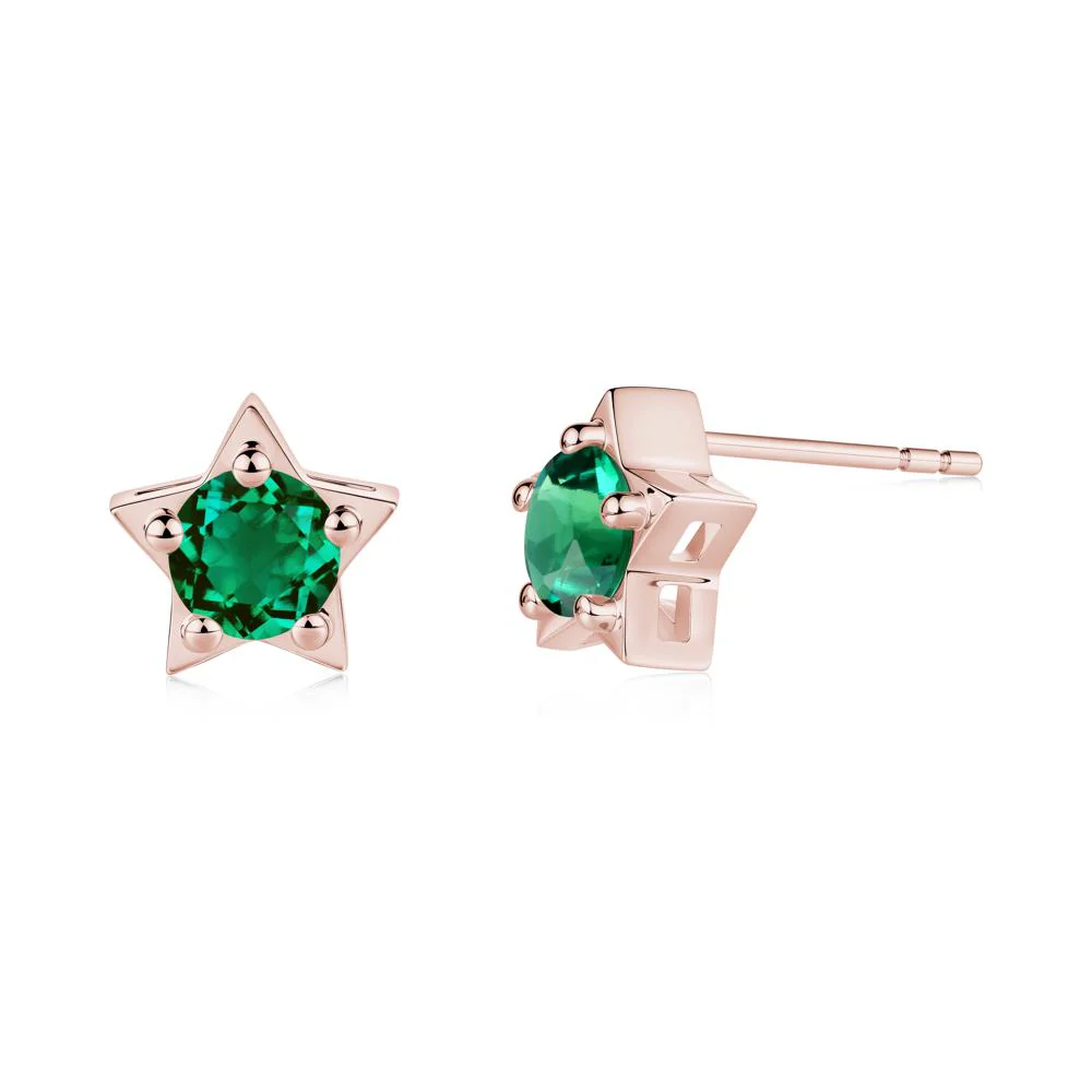 Star Round Emerald Stud Earrings - Image 9