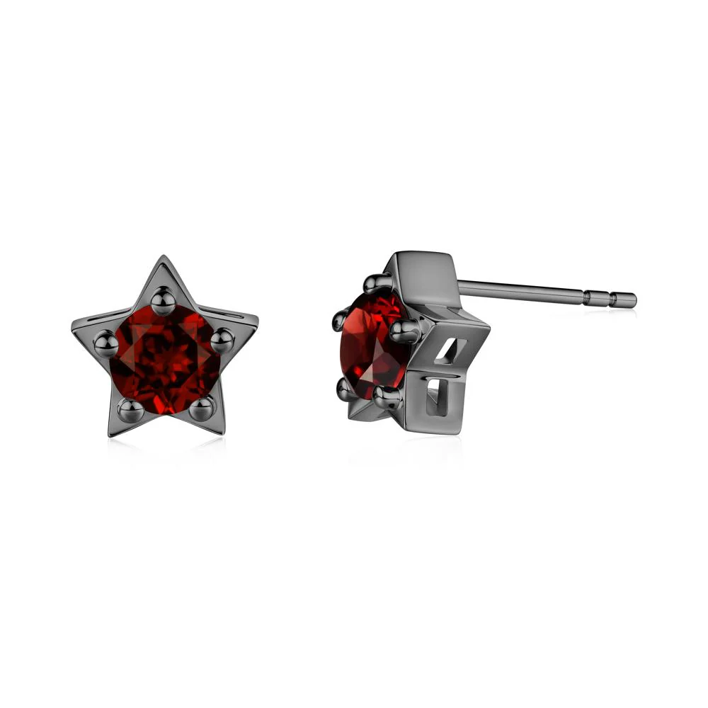 Star Round Garnet Stud Earrings - Image 2