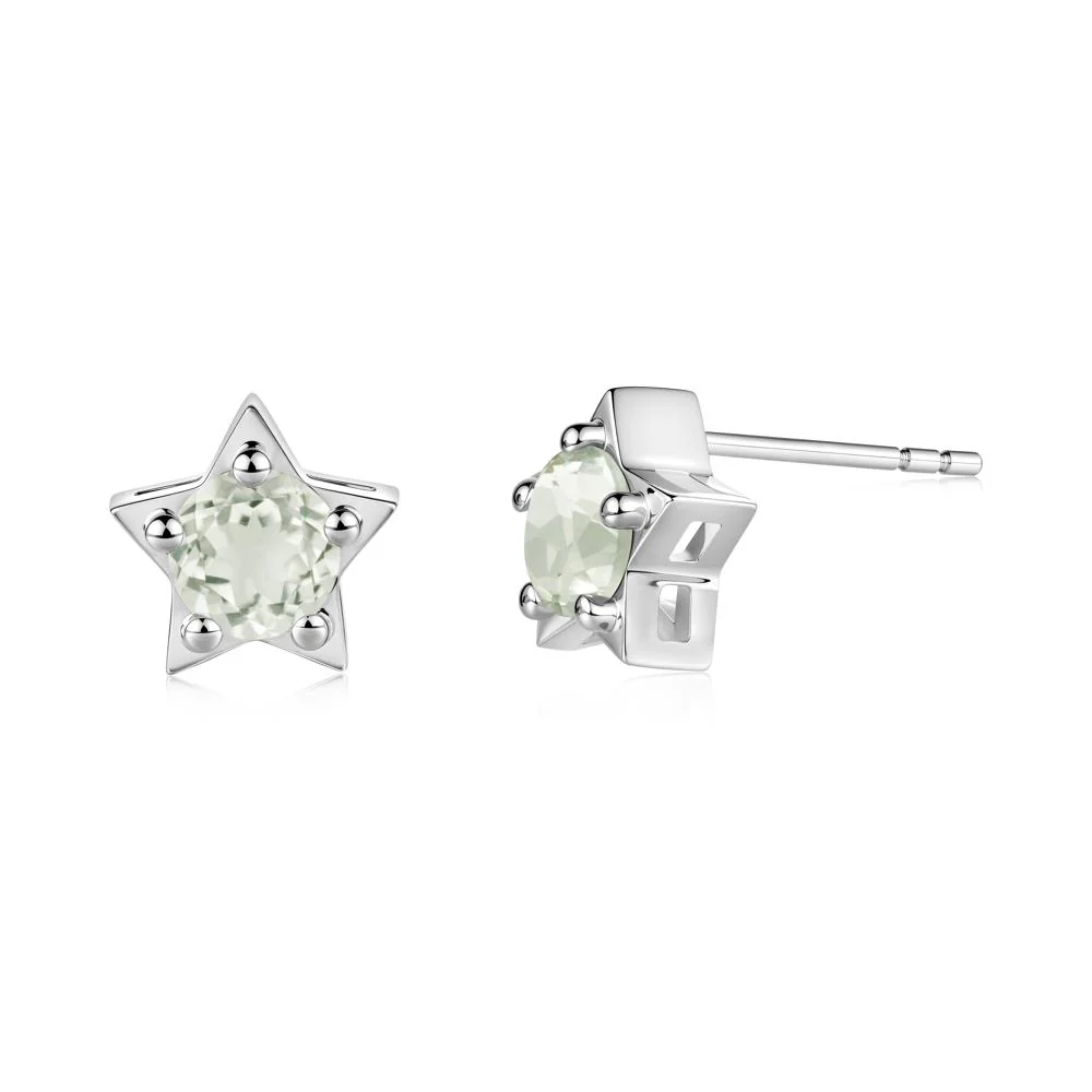 Star Round Green Amethyst Stud Earrings - Image 5