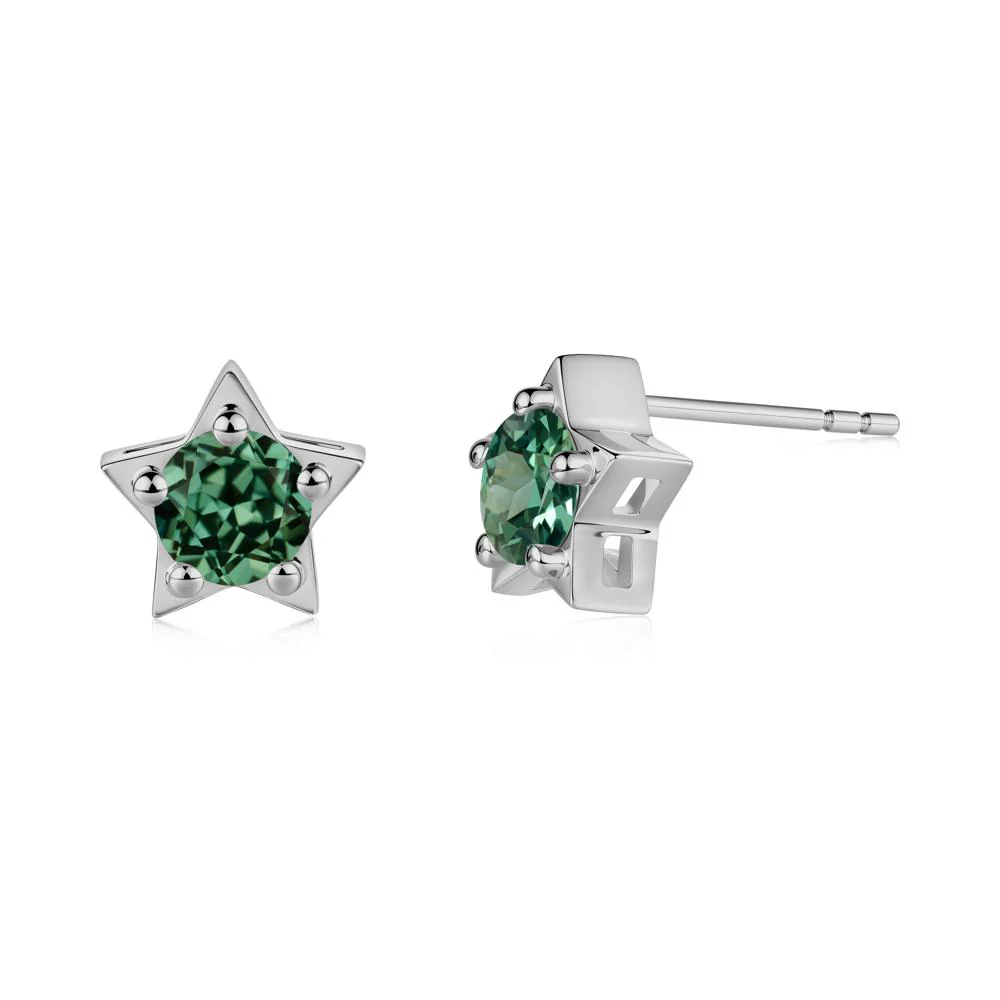 Star Round Green Sapphire Stud Earrings - Image 3
