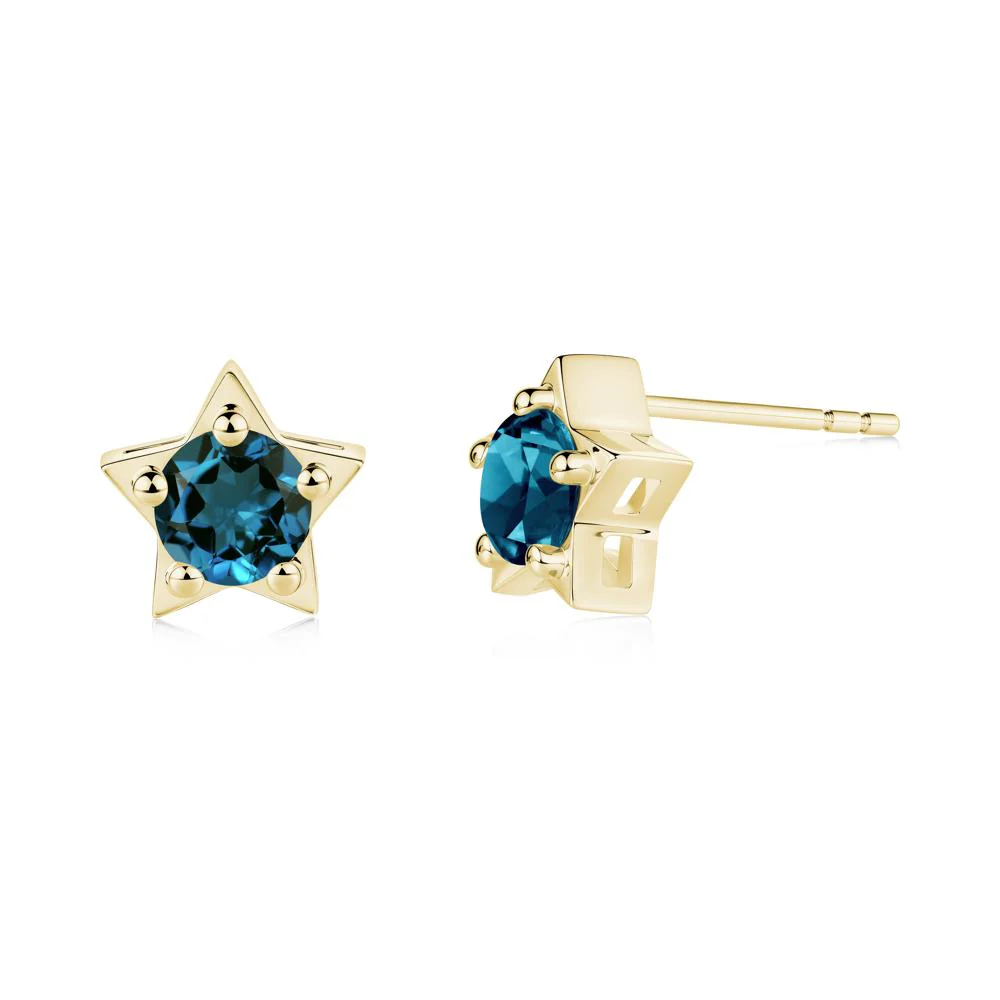 Star Round London Blue Topaz Stud Earrings - Image 5