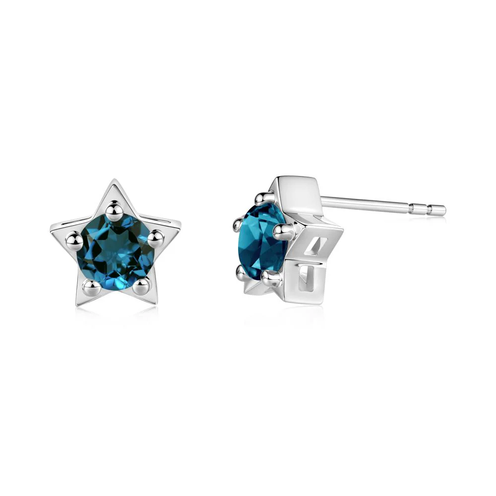 Star Round London Blue Topaz Stud Earrings - Image 8