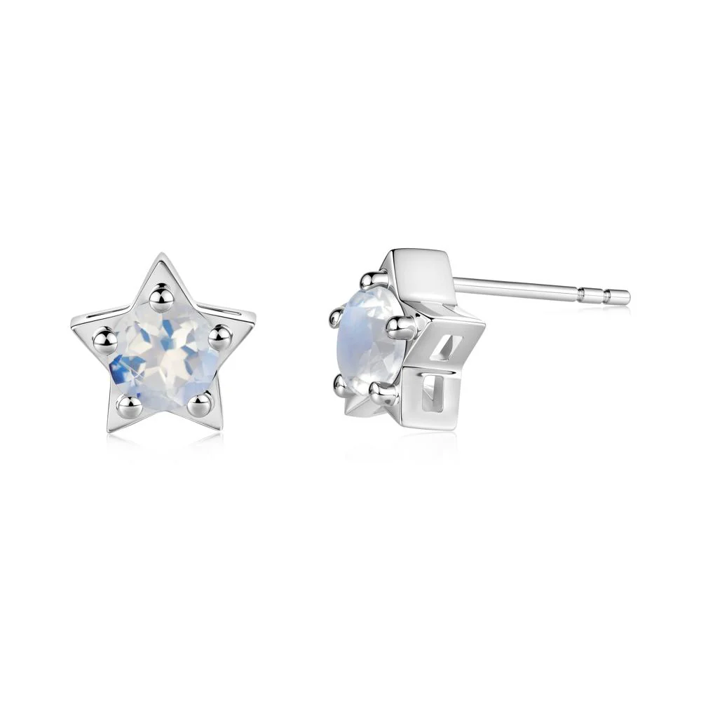 Star Round Moonstone Stud Earrings - Image 3