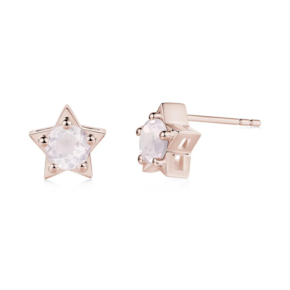Star Round Rose Quartz Stud Earrings - Image 2