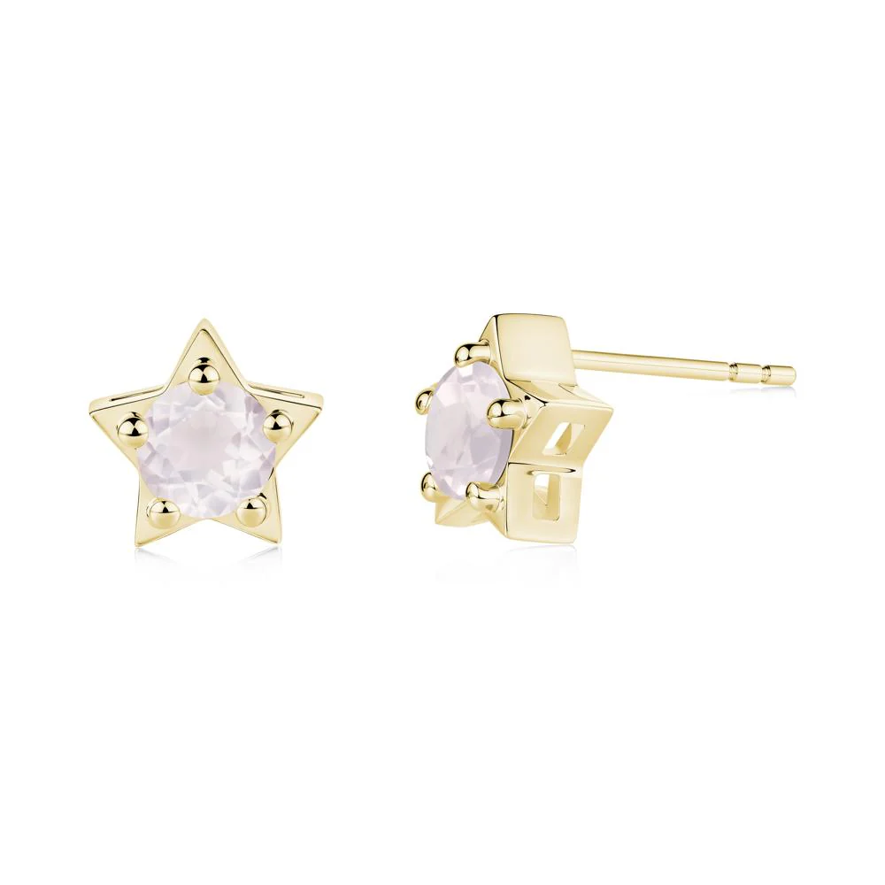 Star Round Rose Quartz Stud Earrings - Image 4