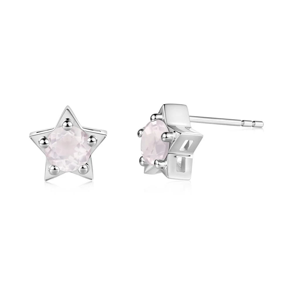 Star Round Rose Quartz Stud Earrings - Image 5