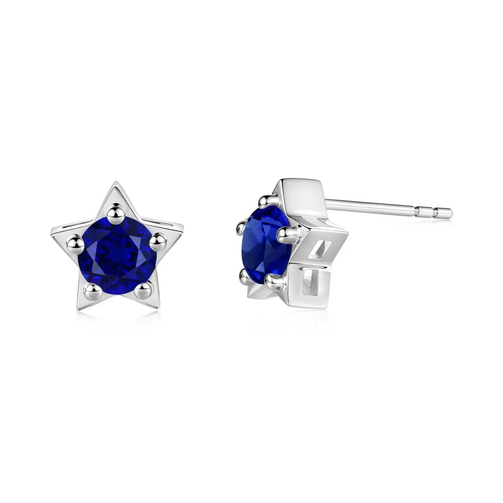 Star Round Sapphire Stud Earrings - Image 3