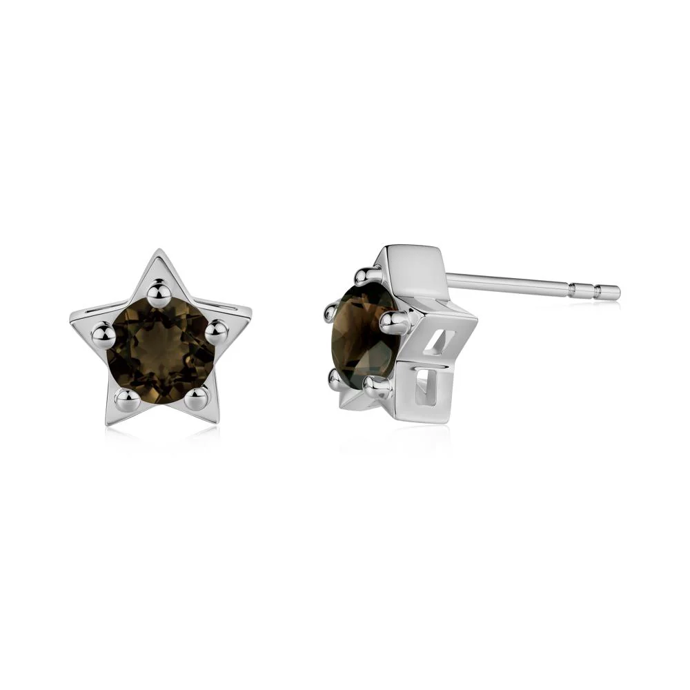 Star Round Smoky Quartz Stud Earrings - Image 7