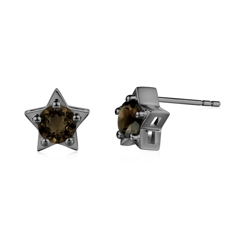 Star Round Smoky Quartz Stud Earrings - Image 8