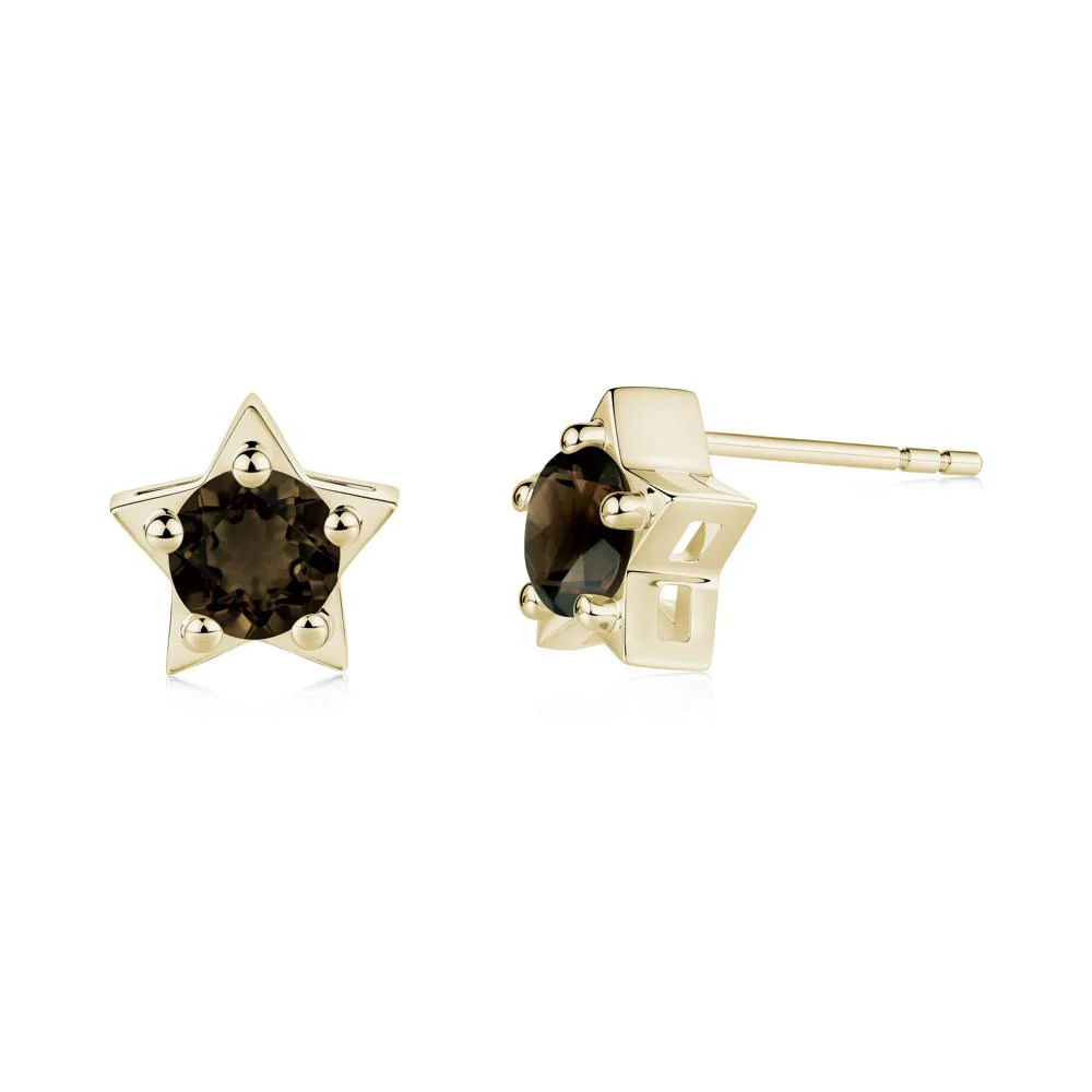 Star Round Smoky Quartz Stud Earrings - Image 9