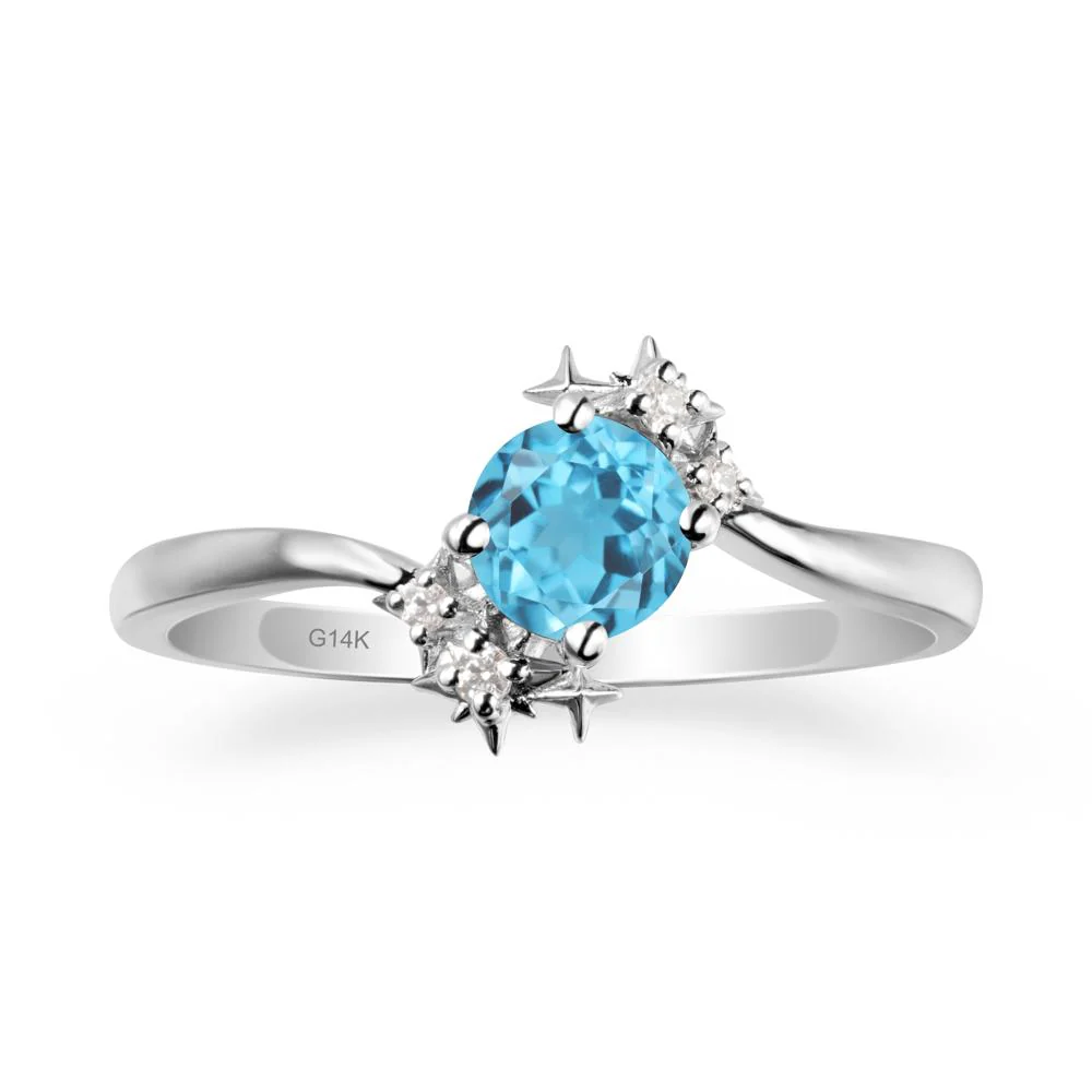 Star Round Swiss Blue Topaz Celestial Ring