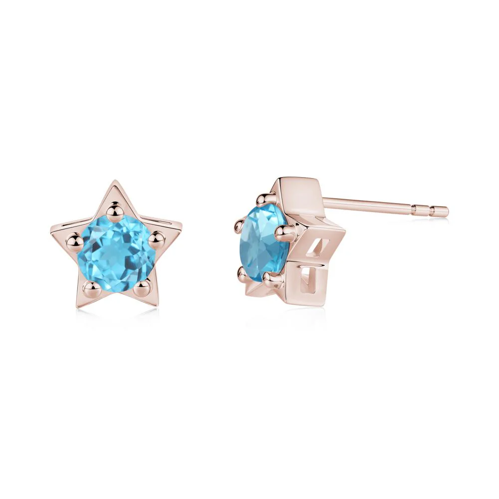 Star Round Swiss Blue Topaz Stud Earrings - Image 2