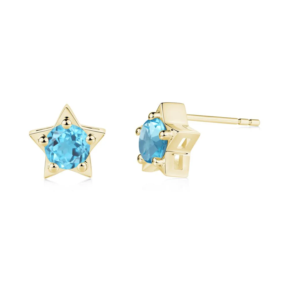 Star Round Swiss Blue Topaz Stud Earrings - Image 6
