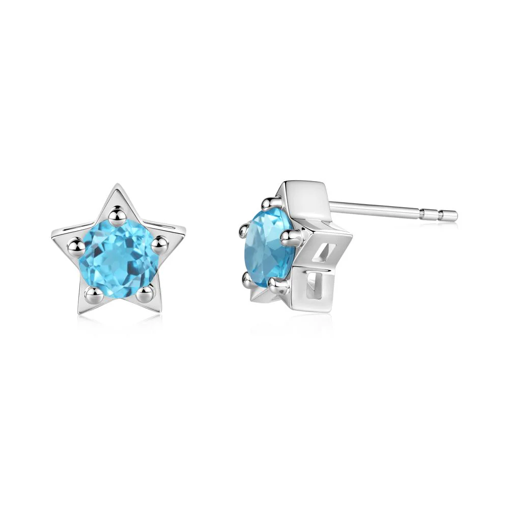 Star Round Swiss Blue Topaz Stud Earrings - Image 9