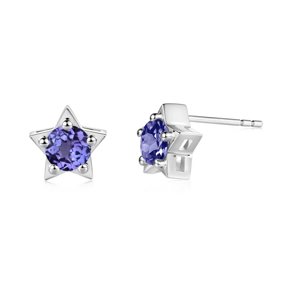 Star Round Tanzanite Stud Earrings
