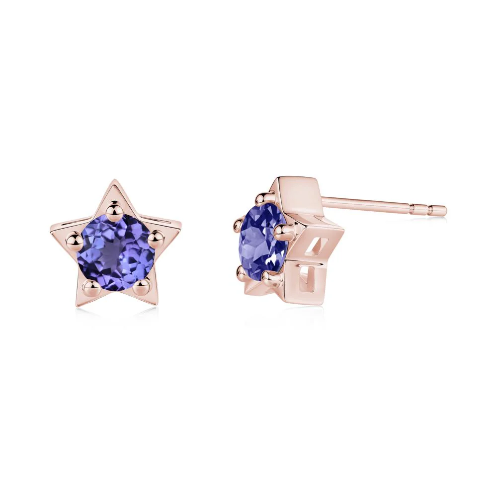Star Round Tanzanite Stud Earrings - Image 2