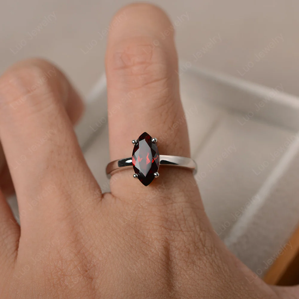 Garnet Marquise Solitaire Engagement Ring - Image 4