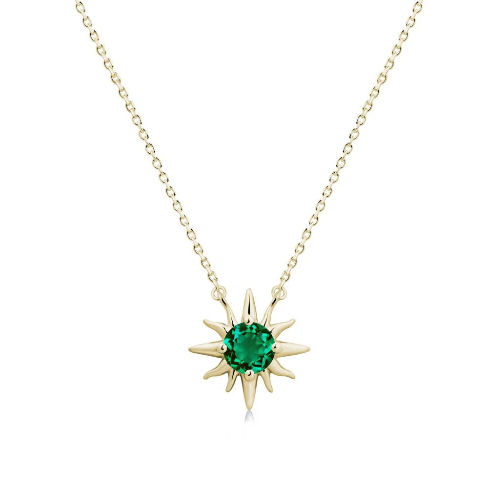 Sun Pendant Necklace with Emerald