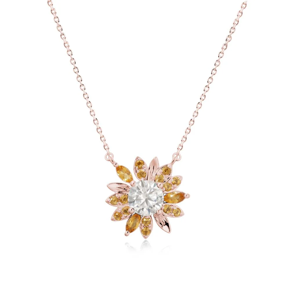 Sunflower Inspired Cubic Zirconia and Citrine Necklace - Image 5