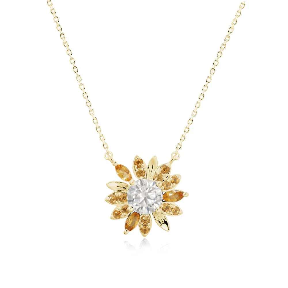 Sunflower Inspired Cubic Zirconia and Citrine Necklace - Image 7