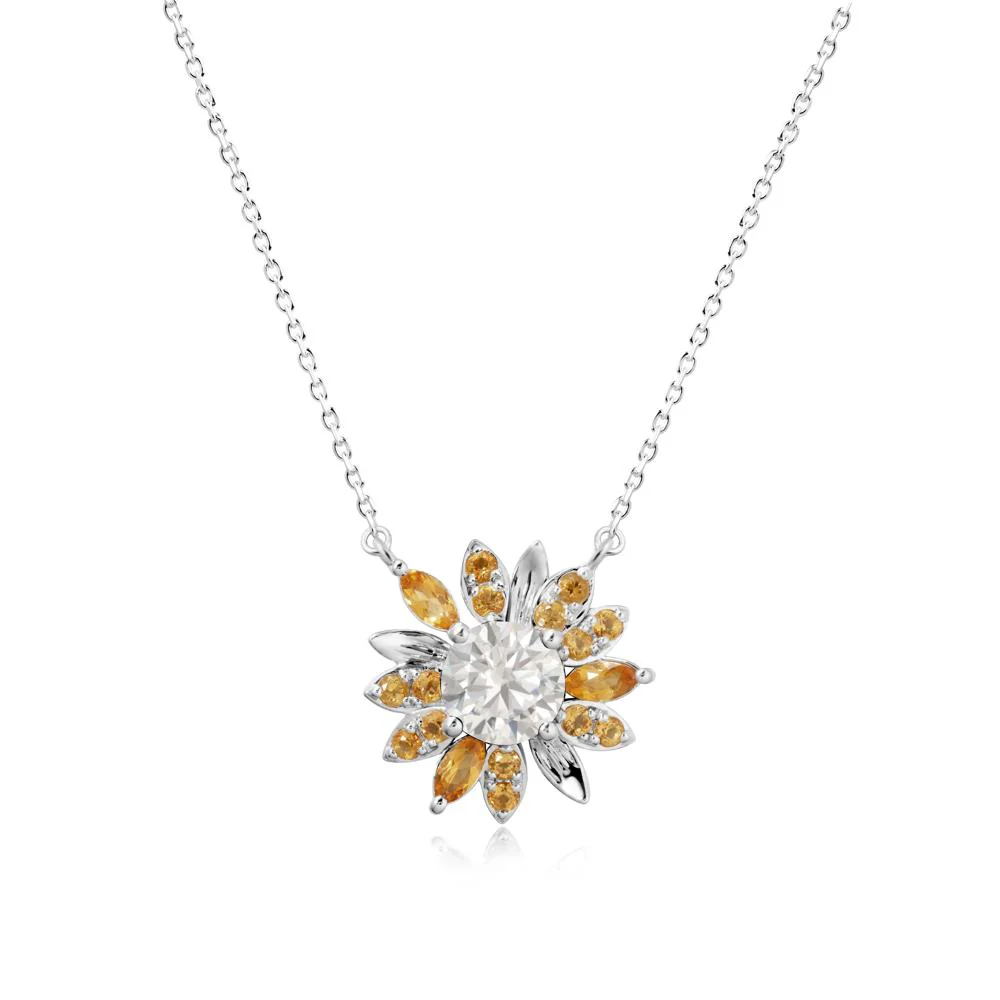 Sunflower Inspired Cubic Zirconia and Citrine Necklace - Image 9