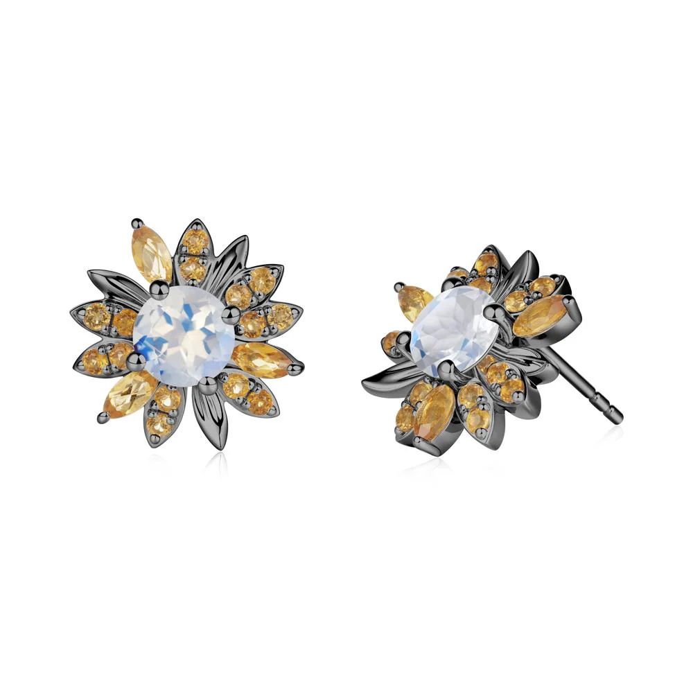 Sunflower Inspired Moonstone and Citrine Stud Earrings - Image 2