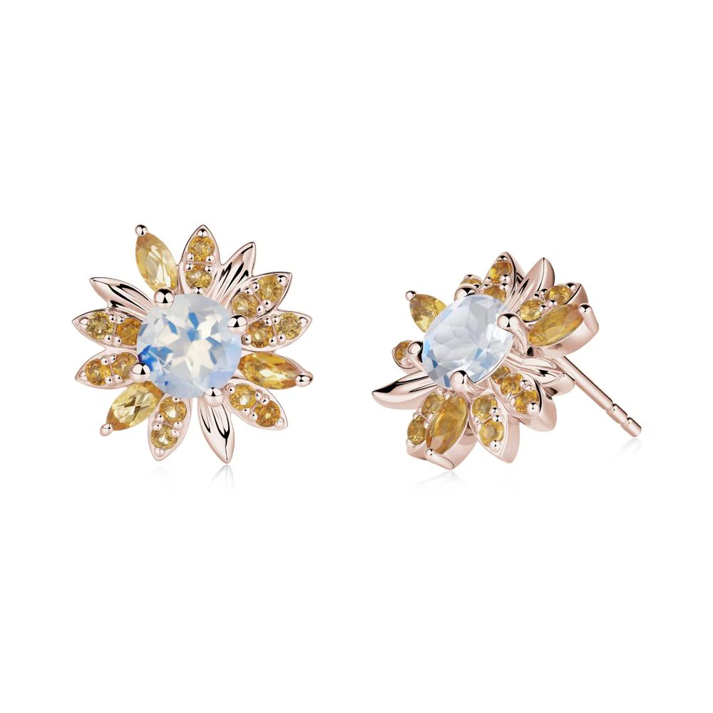 Sunflower Inspired Moonstone and Citrine Stud Earrings - Image 8