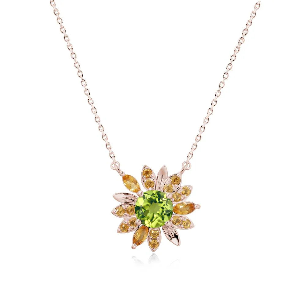 Sunflower Inspired Peridot and Citrine Necklace