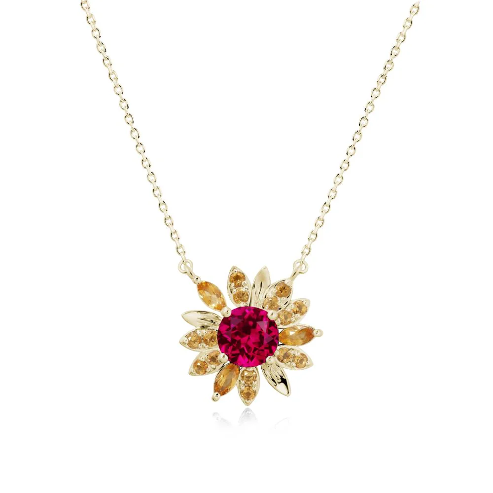 Sunflower Inspired Ruby and Citrine Necklace - Image 3