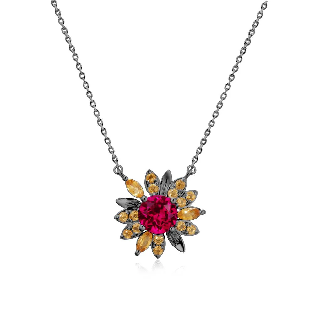 Sunflower Inspired Ruby and Citrine Necklace - Image 7