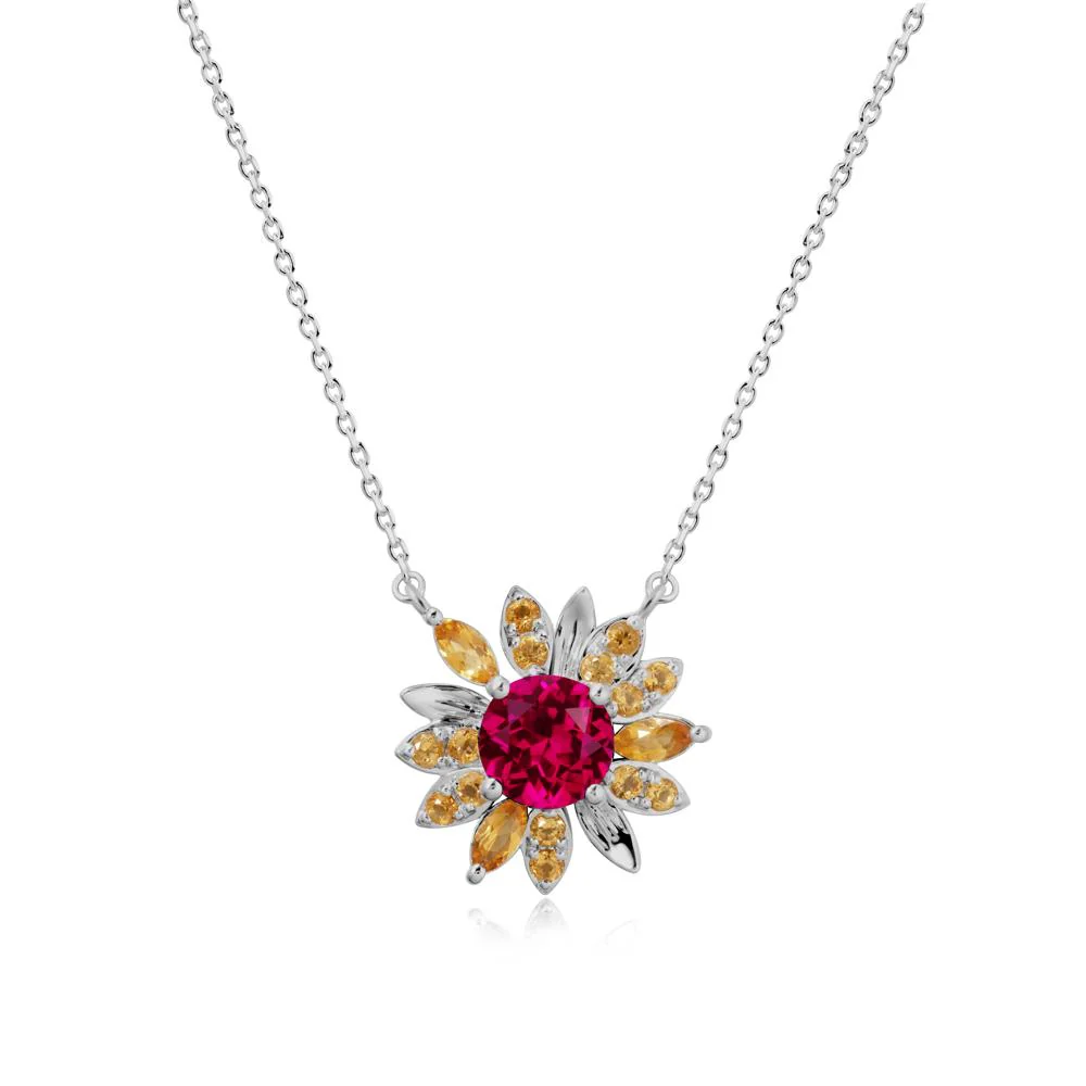Sunflower Inspired Ruby and Citrine Necklace - Image 8