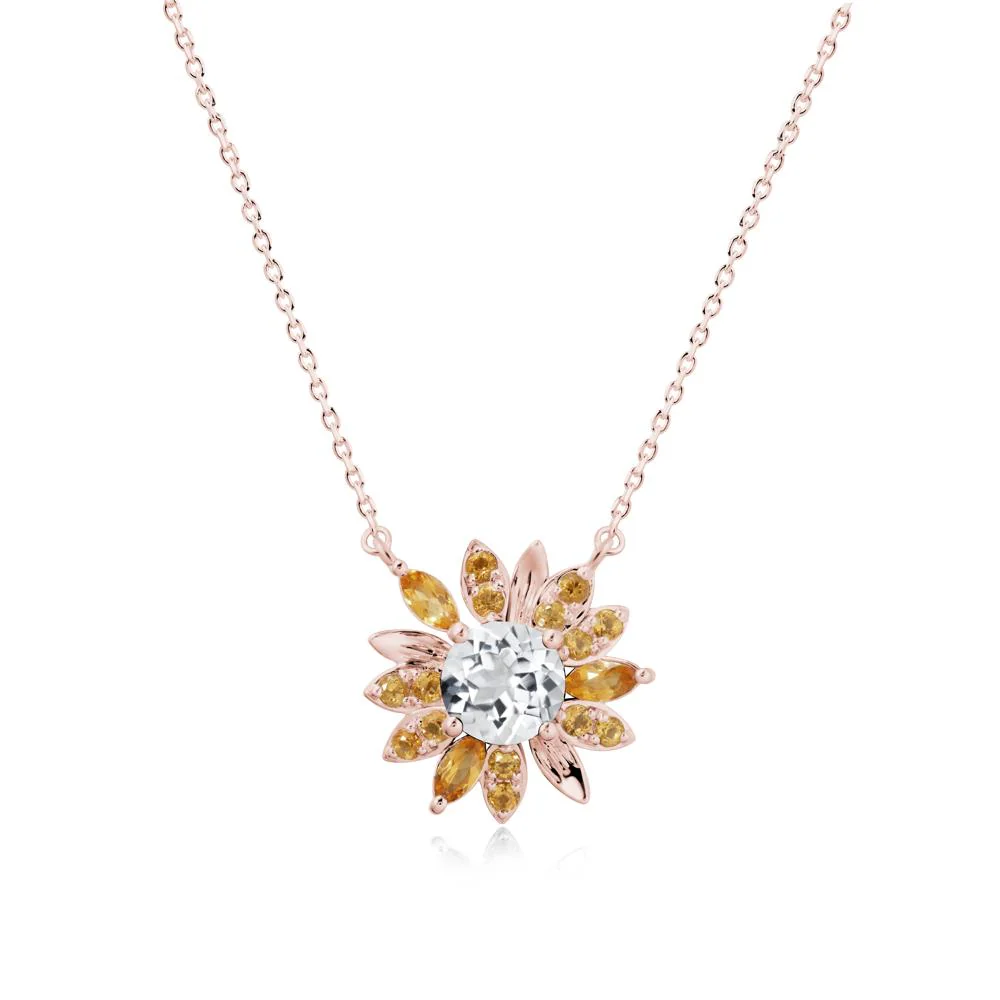 Sunflower Inspired White Topaz and Citrine Necklace - Image 5