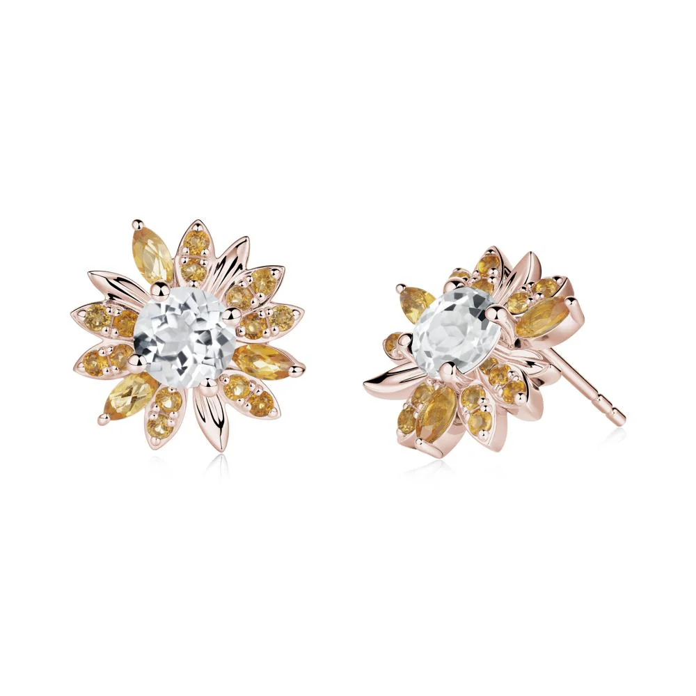 Sunflower Inspired White Topaz and Citrine Stud Earrings - Image 6