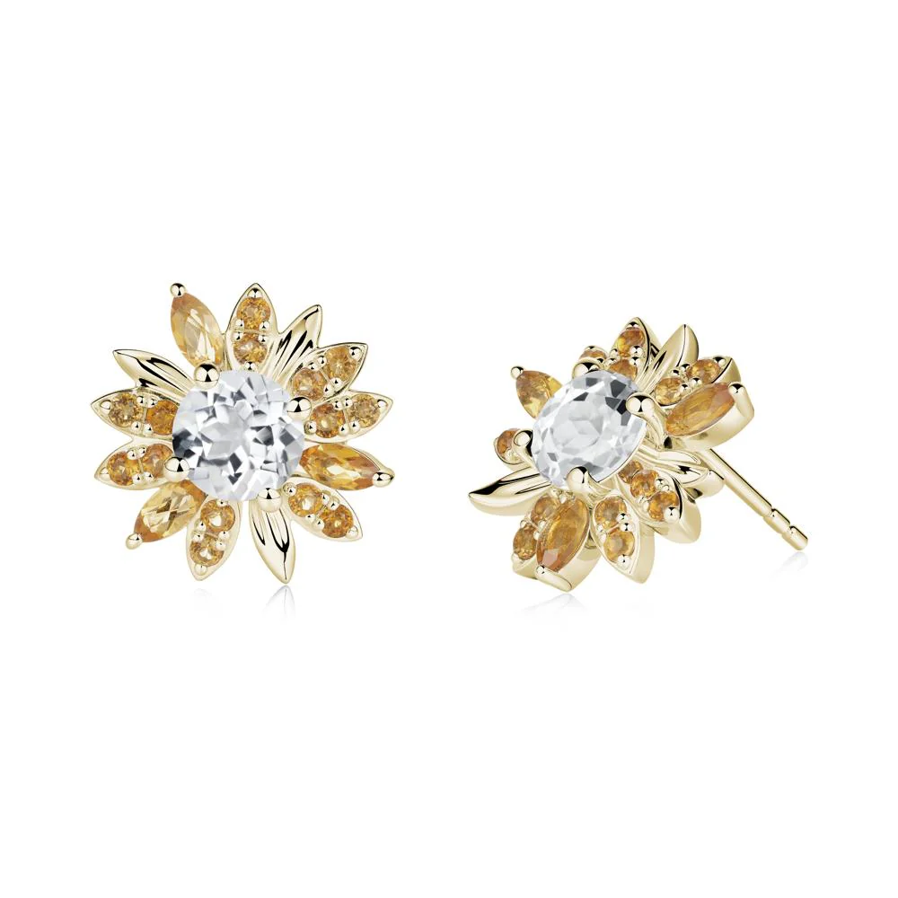 Sunflower Inspired White Topaz and Citrine Stud Earrings - Image 8
