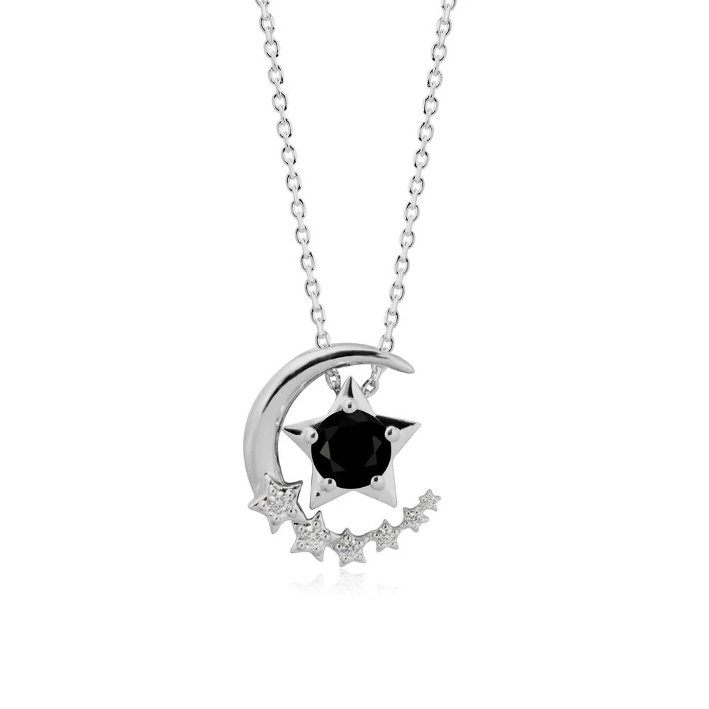 Swinging Star and Crescent Moon Black Spinel Necklace - Image 8