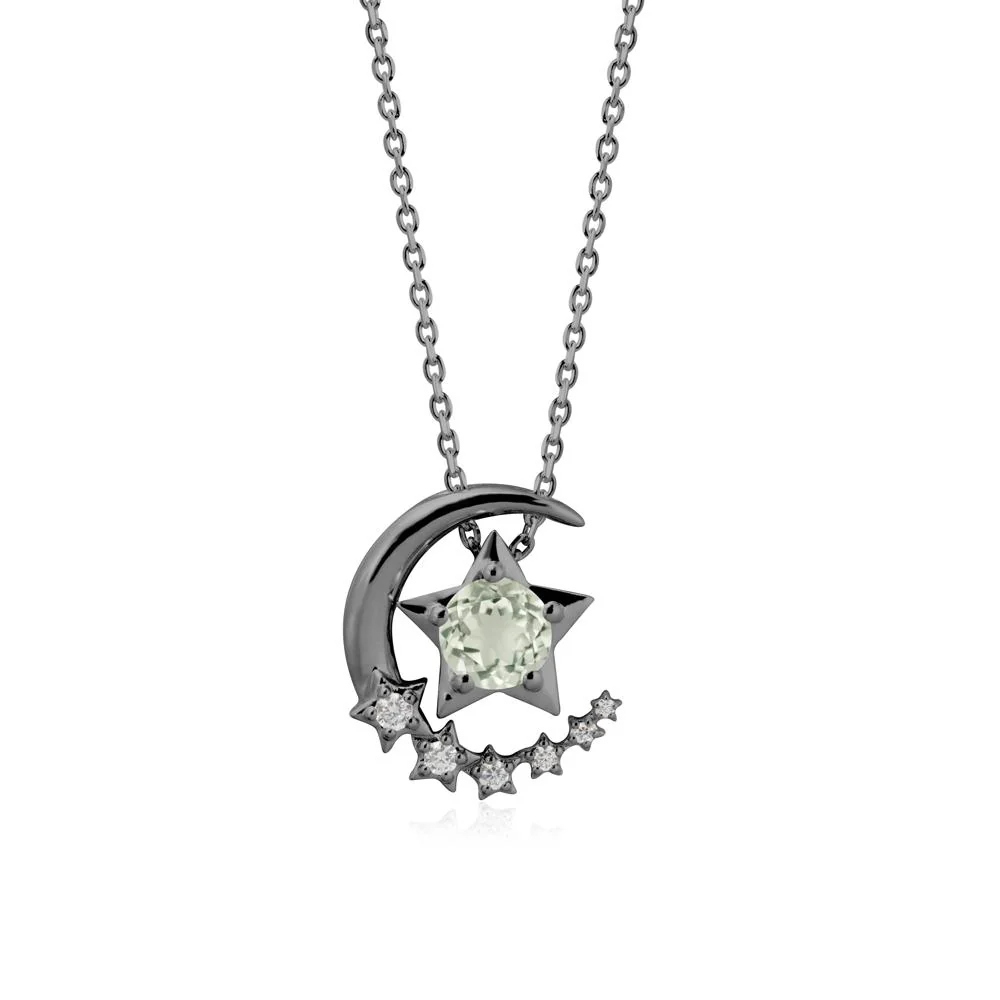 Swinging Star and Crescent Moon Green Amethyst Necklace - Image 7