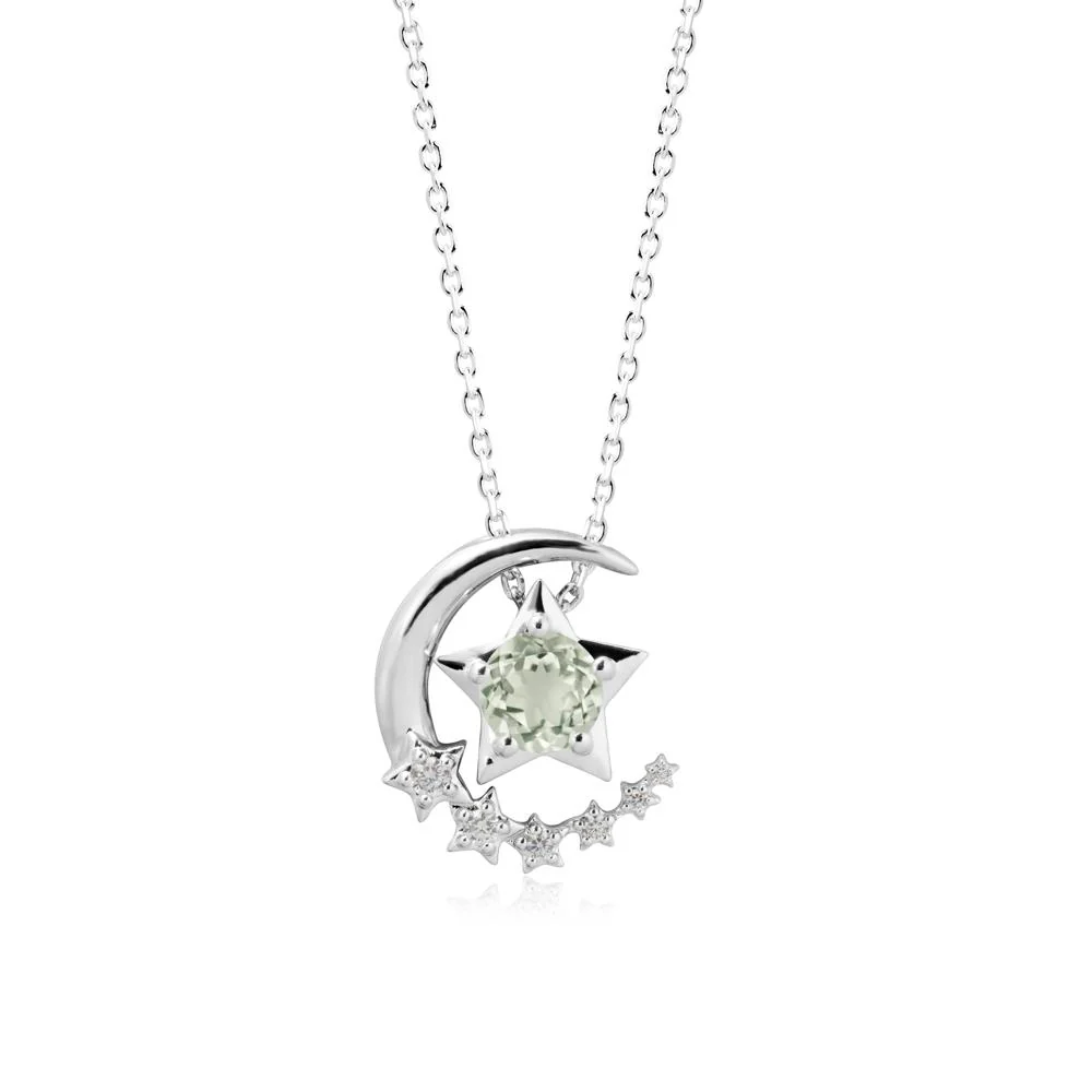 Swinging Star and Crescent Moon Green Amethyst Necklace - Image 9