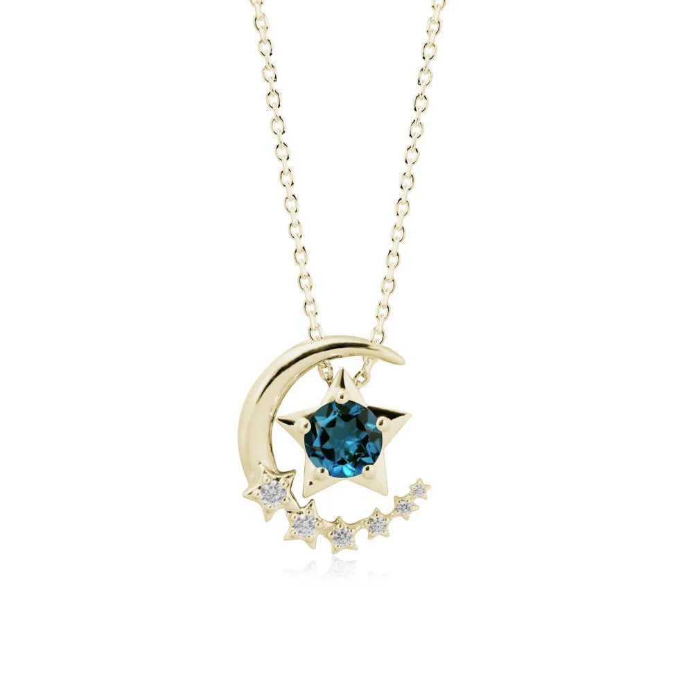 Swinging Star and Crescent Moon London Blue Topaz Necklace - Image 4