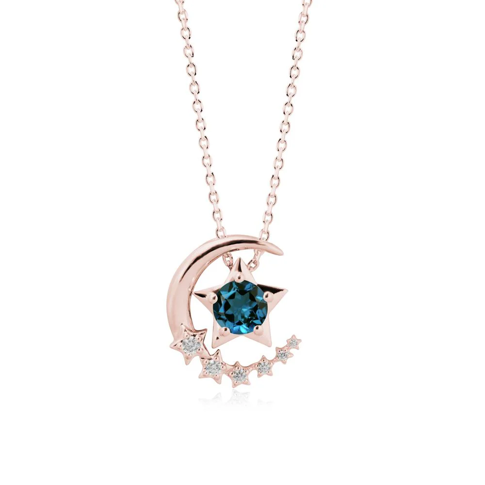 Swinging Star and Crescent Moon London Blue Topaz Necklace - Image 5