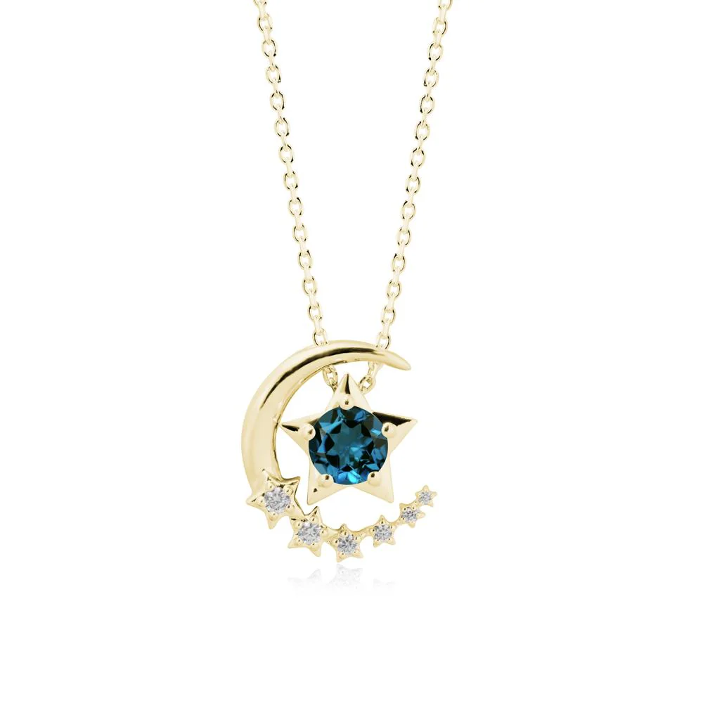 Swinging Star and Crescent Moon London Blue Topaz Necklace - Image 7