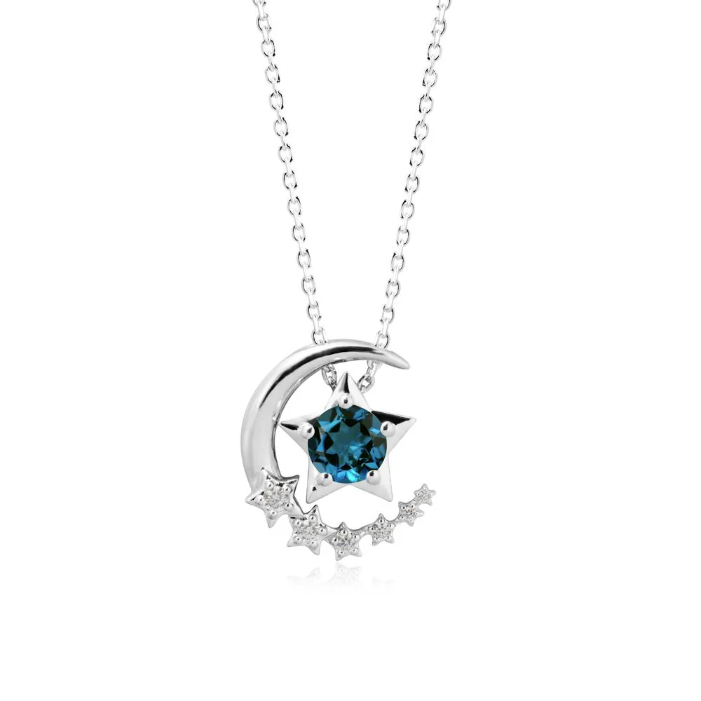 Swinging Star and Crescent Moon London Blue Topaz Necklace - Image 9