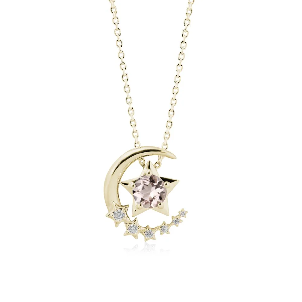 Swinging Star and Crescent Moon Morganite Necklace - Image 4