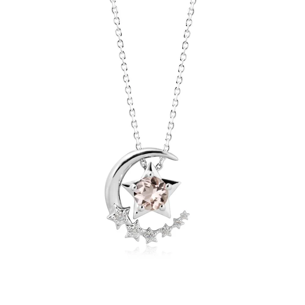 Swinging Star and Crescent Moon Morganite Necklace - Image 9