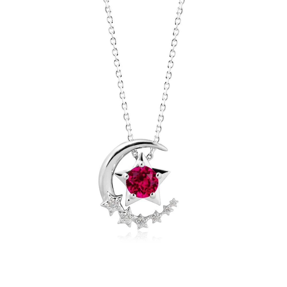 Swinging Star and Crescent Moon Ruby Necklace - Image 3
